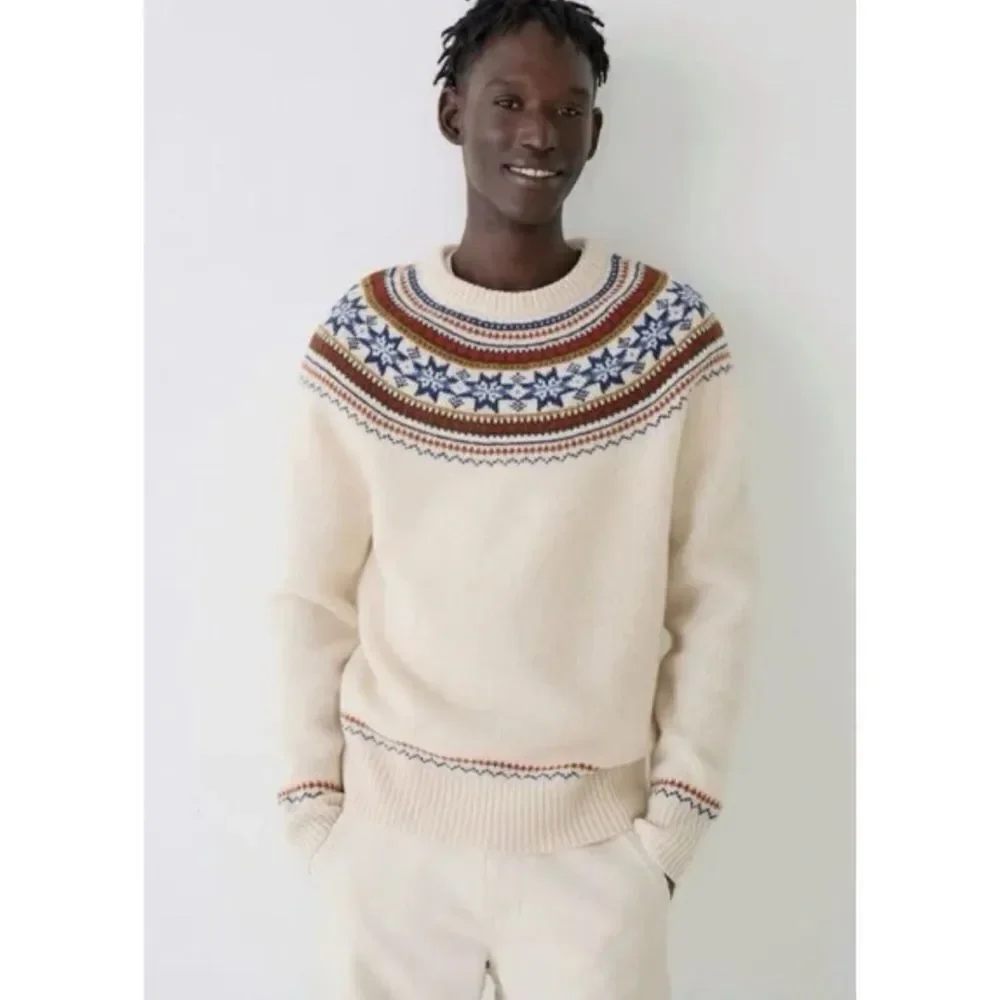 J. CREW Men's 100% Lambswool Fair Isle Yoked Crewneck Sweater Size M / NWOT
